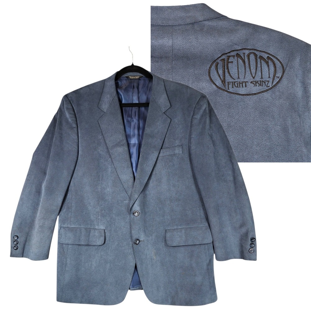Vtg Venom Fight Skinz Blazer sz 42S Men Clarridge Coll Nordstrom Ultrasuede Blue
